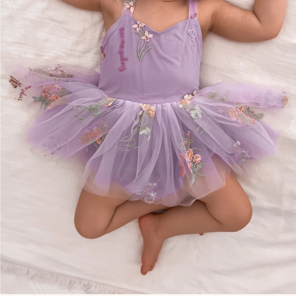 New Floral Lavender Baby Dress with Bow 12 Months Birthday Dress Gift for Baby